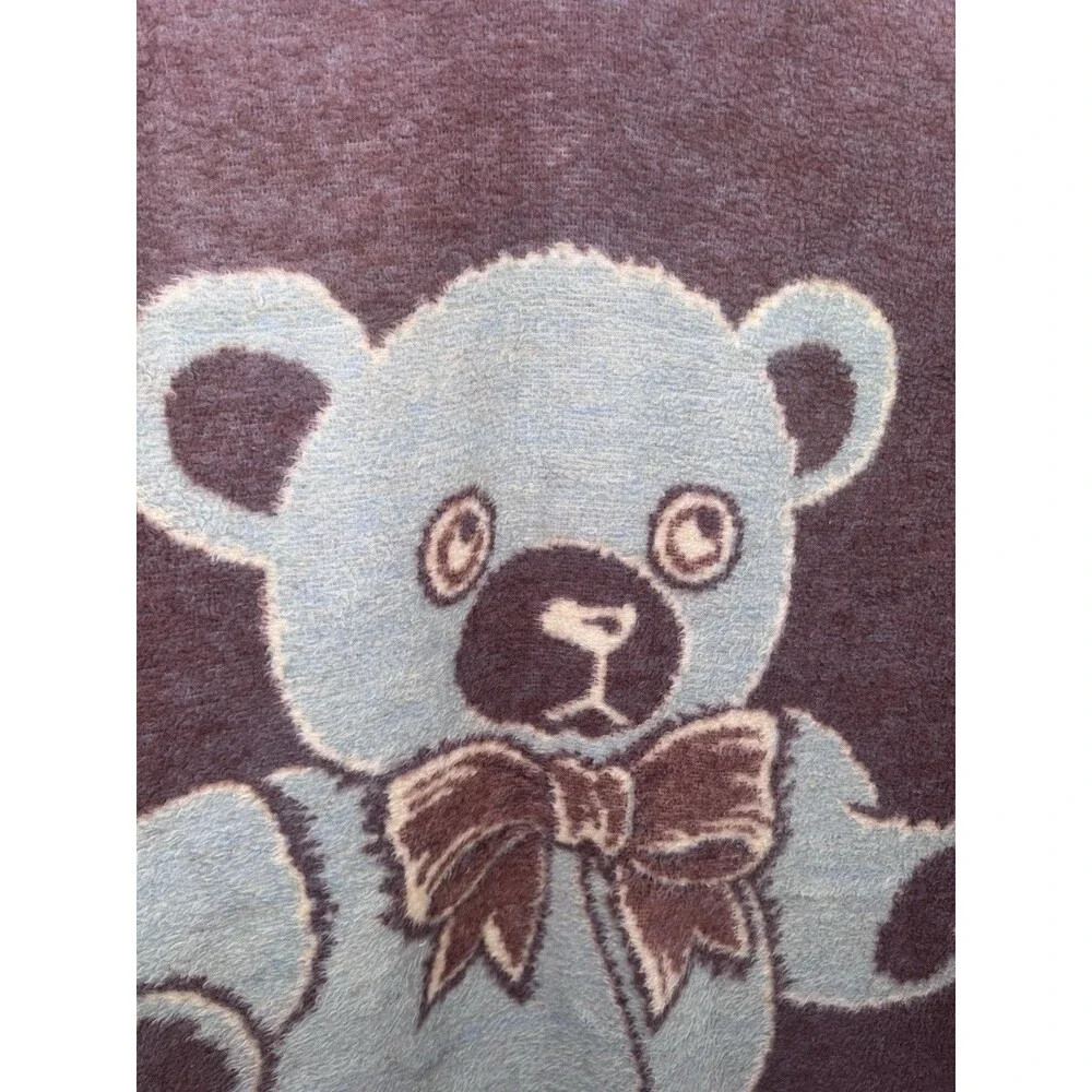 VTG Crown Crafts Vuteks Blue Brown Bear Reversible Throw Blanket 60 x 80 VGC